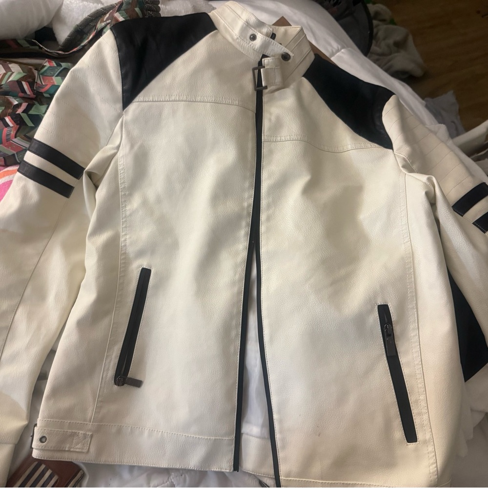 Fried Denim White Leather Jacket Mens XL